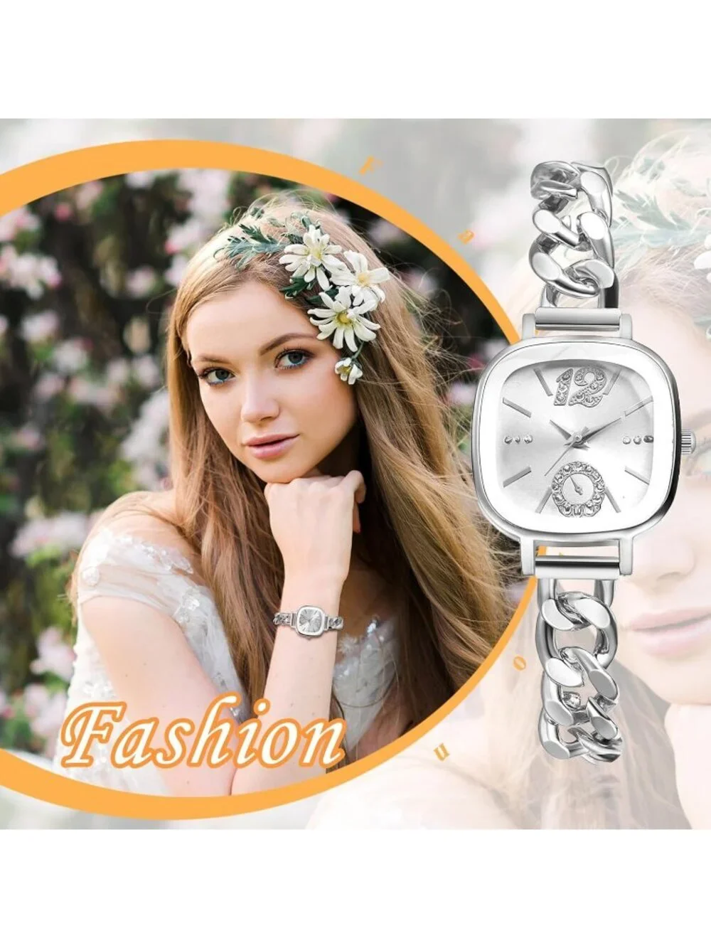 Women's Silver Analog Quartz Elegant Stainless Steel Square Bracelet Wrist Watch